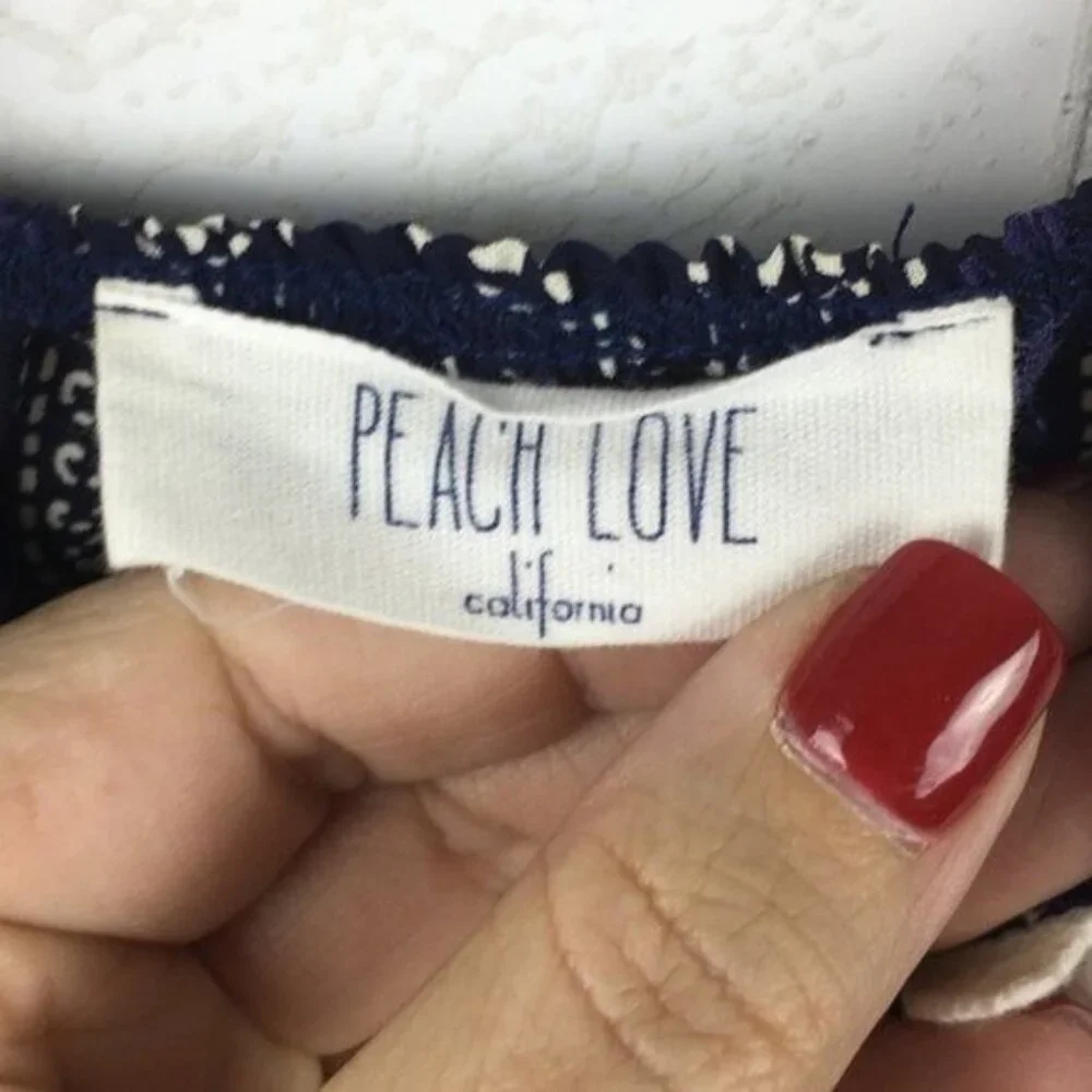 Peach Love California Womens Small Blue & White Boho Crochet Trim Romper